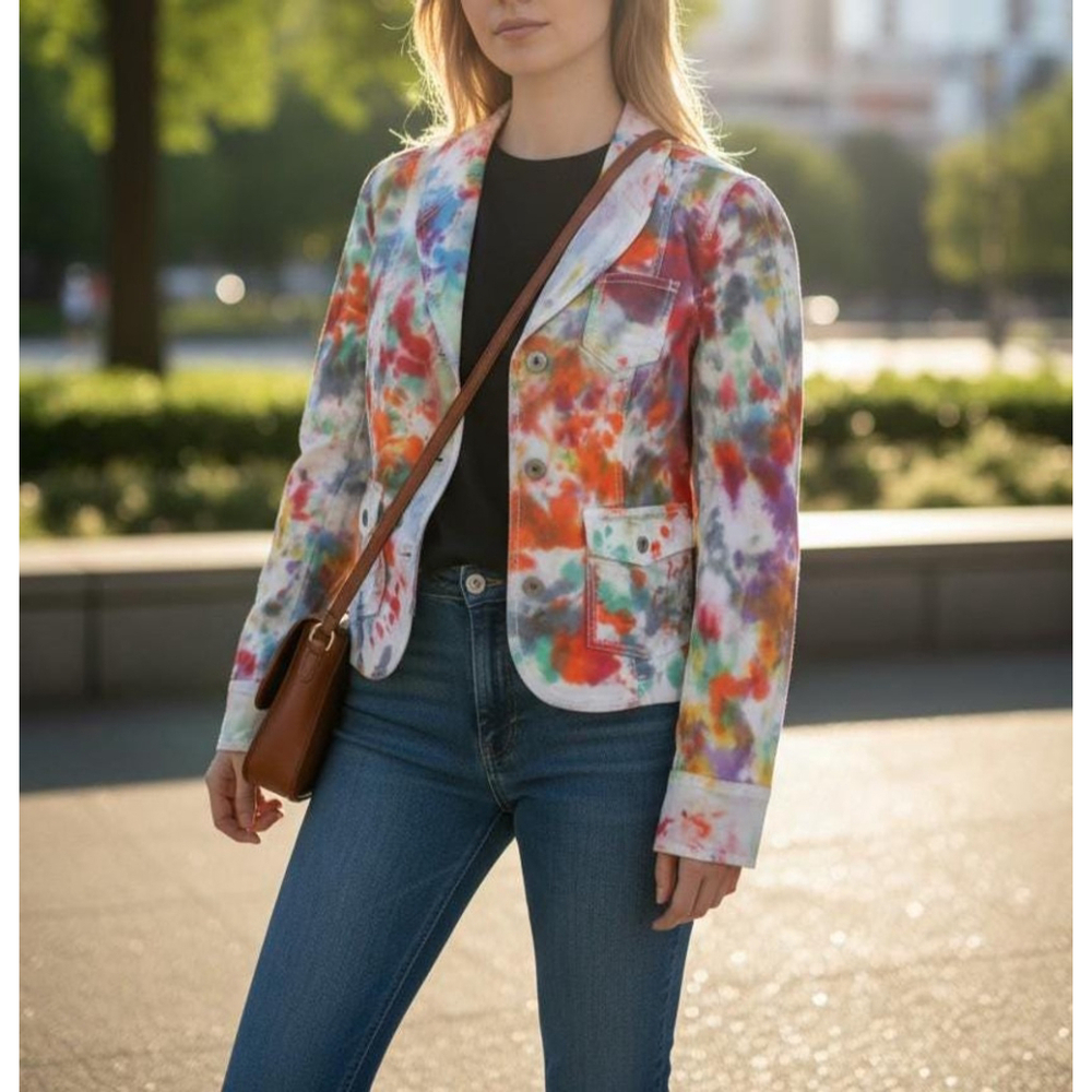 Hand-Dyed Tie Dye Cotton Blazer: Upcycled Boho Artwear